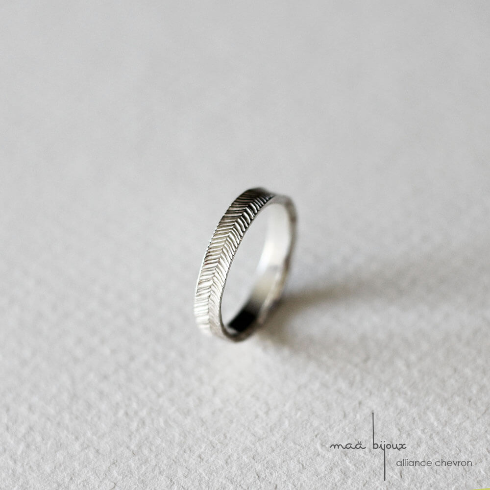 Alliance chevron en argent massif 925 recyclé, maä bijoux écologique