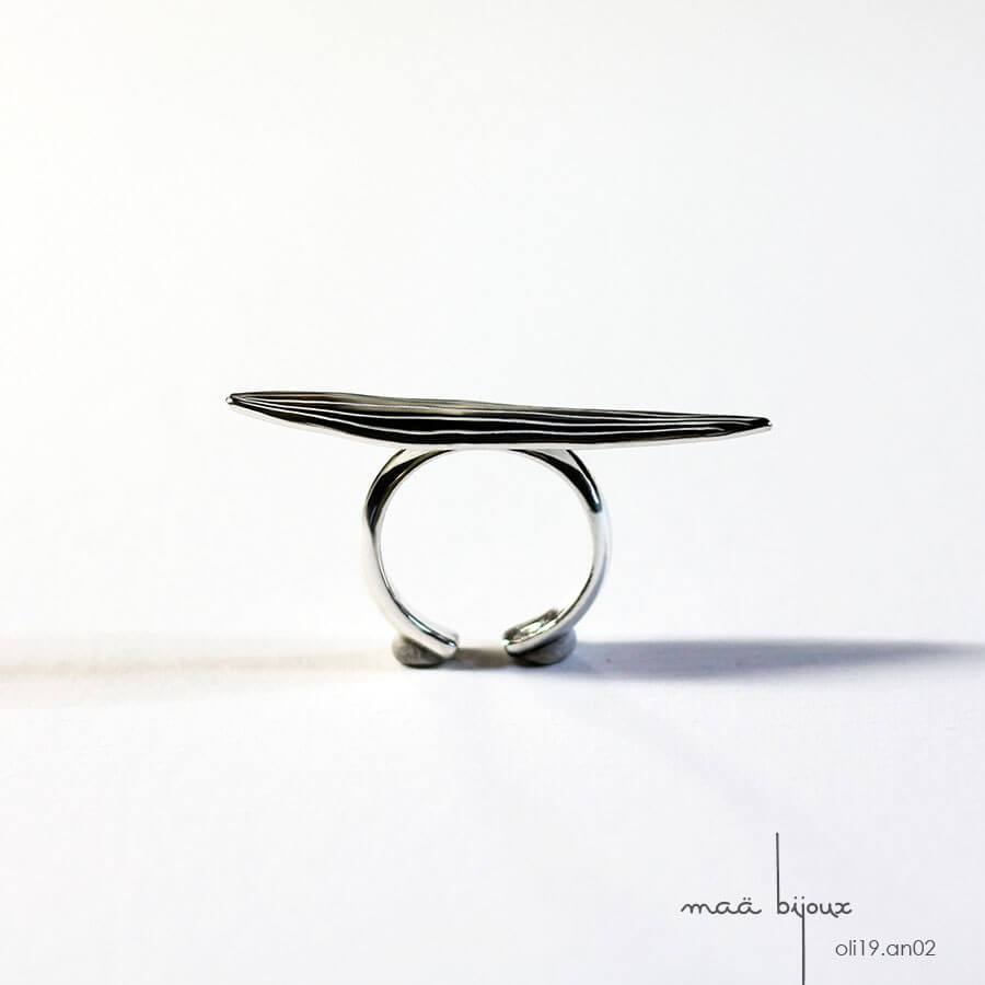 bague sur 3 doigts feuille olivier en argent massif recyclé, maa bijoux collection olivine