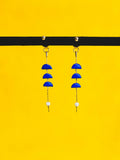 Boucles d’oreilles pendantes à pampilles, perles bleues et gouttes blanches sur chaîne dorée