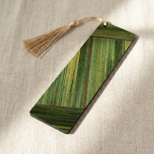 Marque-pages avec marqueterie de paille Vert/Gris Anthracite/Beige