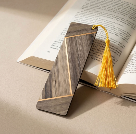 Marque-pages avec marqueterie de paille Marron/Jaune/Cuivre