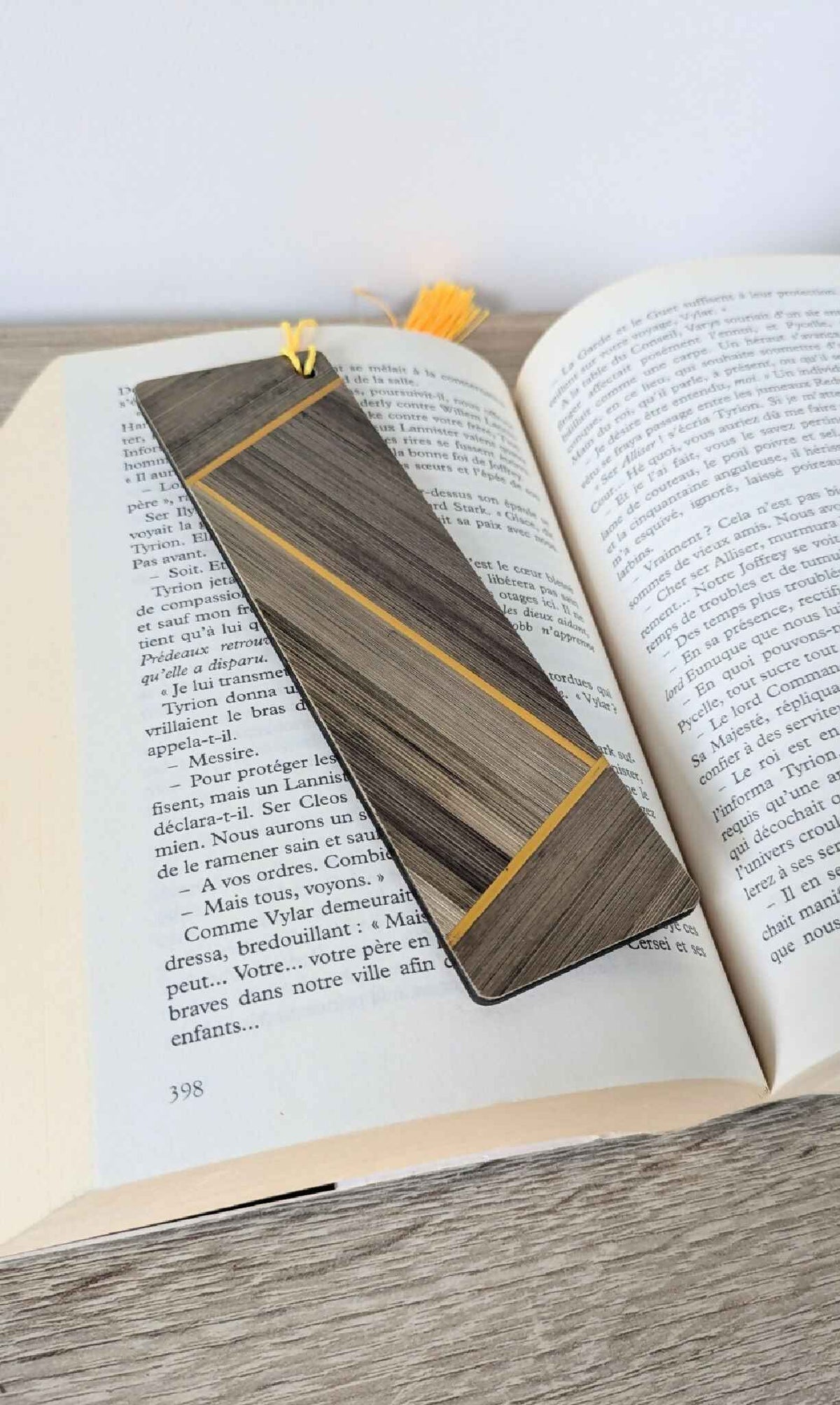 Marque-pages avec marqueterie de paille Marron/Jaune/Cuivre