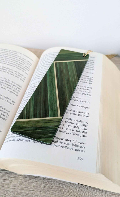 Marque-pages avec marqueterie de paille Vert/Gris Anthracite/Beige