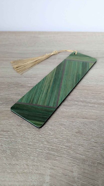 Marque-pages avec marqueterie de paille Vert/Gris Anthracite/Beige