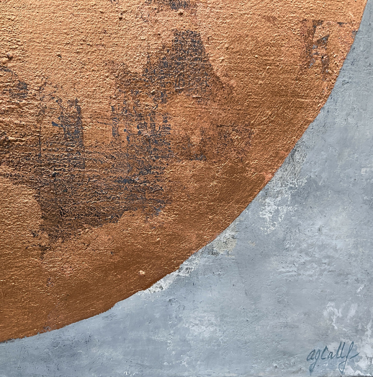 Tableau SÉLÉNÉ demi-cadré, peinture orangée et bleue, bords texturés