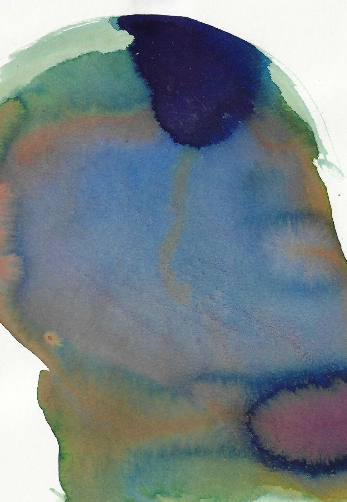 Peinture aquarelle abstraite, dégradés bleu, vert et touches violettes