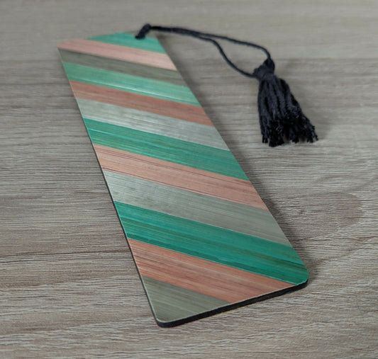 Marque-pages avec marqueterie de paille Vert cuivre kaki et jaune orange kaki