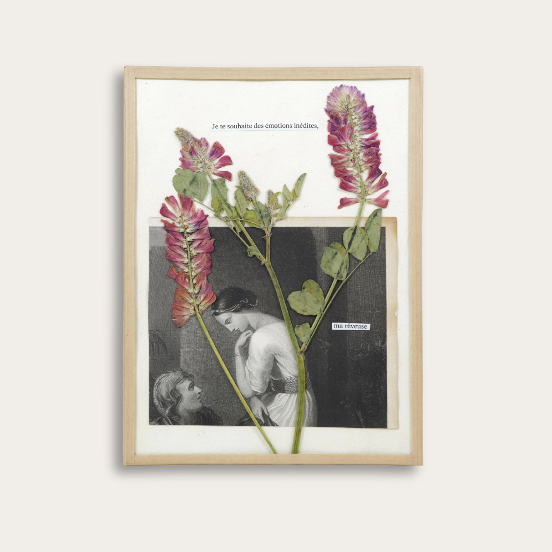 oeuvre d'art floral herbier contemporain fait-main La rêveuse- Artiste Chamboissier