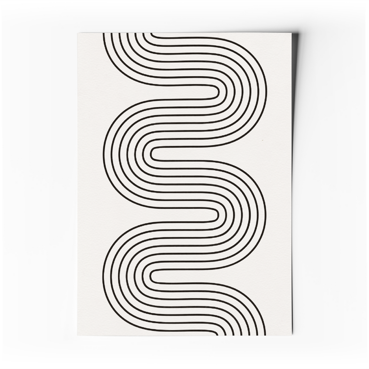 Affiche d’art abstrait minimaliste avec lignes courbes noires sur fond clair.