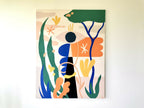 Peinture acrylique Nature Joyeuse : composition abstraite vert, bleu, orange sur toile.