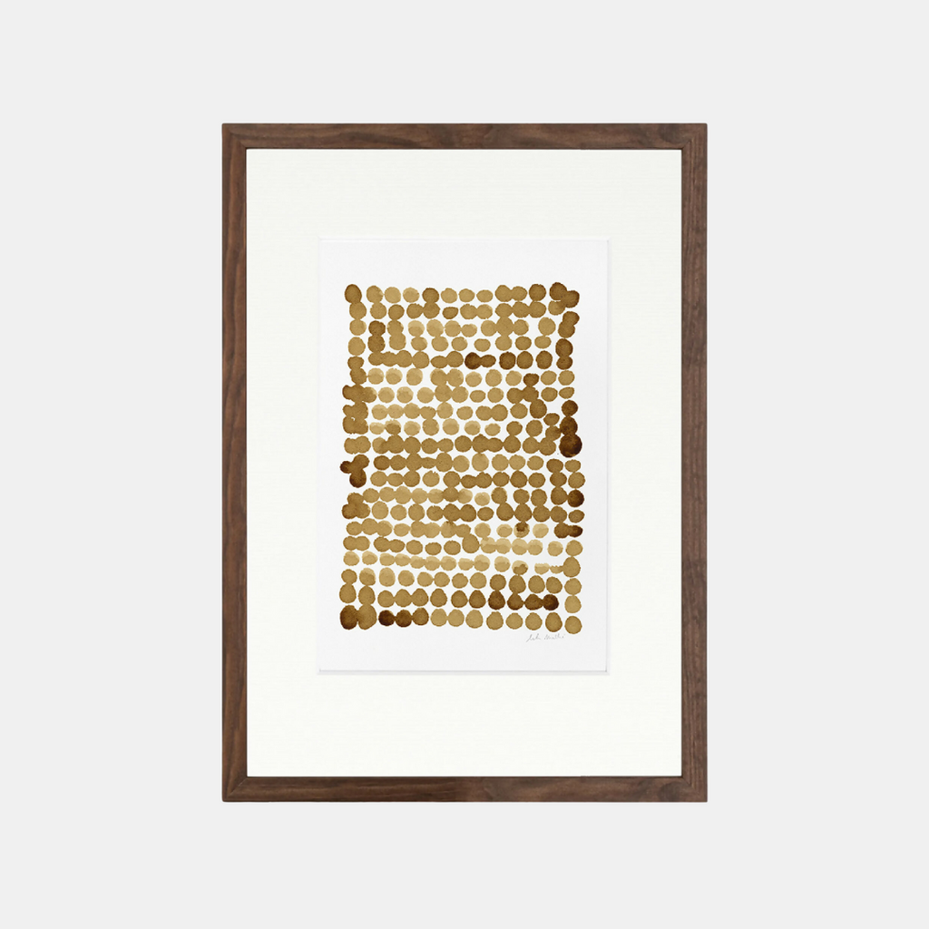 Tableau encadré motif abstrait de points brun café sur fond clair