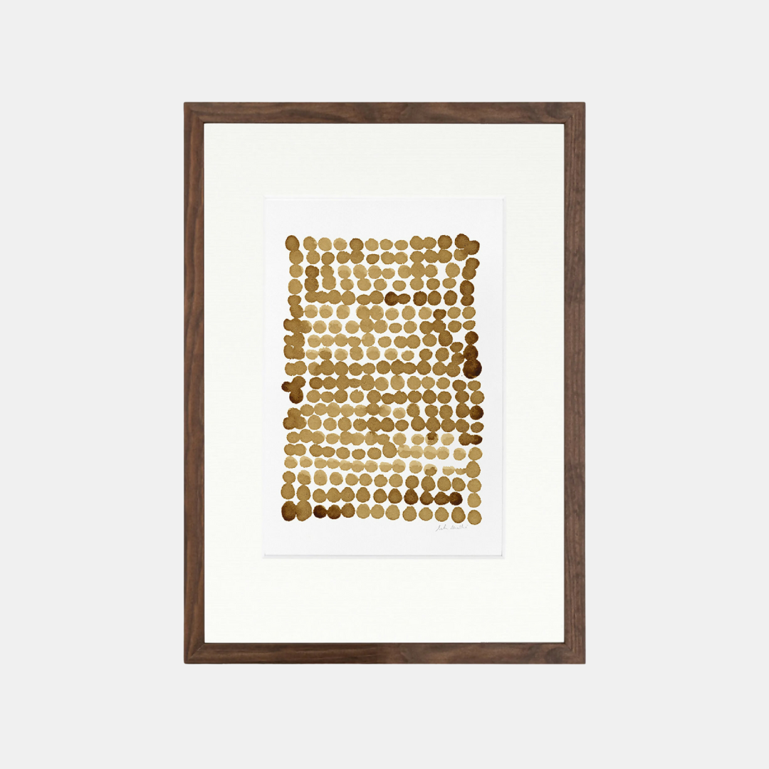 Tableau encadré motif abstrait de points brun café sur fond clair