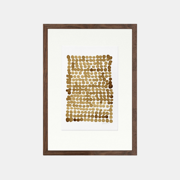 Tableau encadré motif abstrait de points brun café sur fond clair