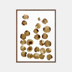 Tableau carré encadré, taches de café brunes et formes organiques sur papier clair