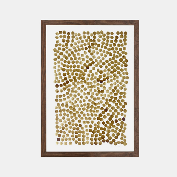 Tableau encadré à points brun, peinture au café sur papier coton