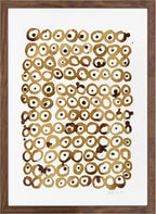 Peinture au café encadrée, gros plan de motifs circulaires brun, beige et blanc