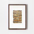 Peinture encadrée « Bulles 2 » : grille de cercles bruns au café sur papier coton.
