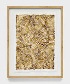 Peinture abstraite encadrée, motif de points café sur papier coton, grand format.