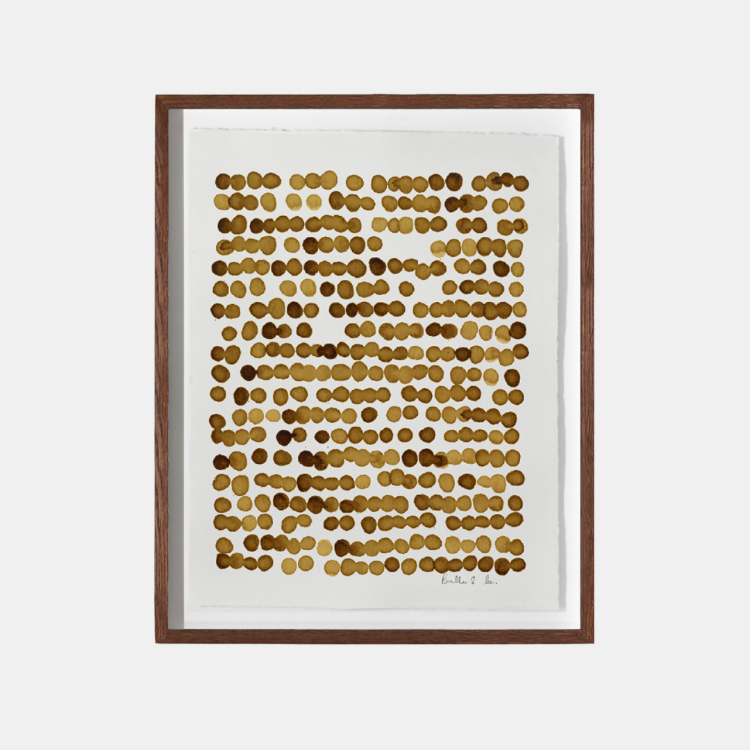 Tableau encadré de points brun foncé façon bulles, sur fond clair