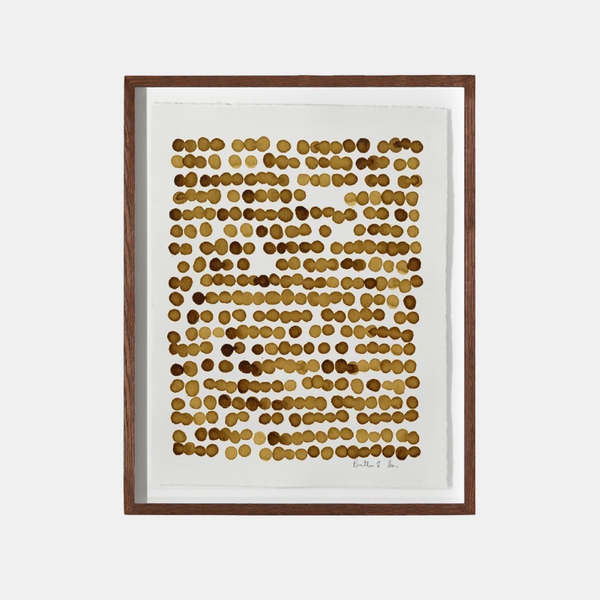 Tableau encadré de points brun foncé façon bulles, sur fond clair