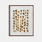Tableau abstrait encadré en bois brun, taches de café marron sur fond clair