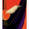 Photographie Sonia D. Instant Vivant : oiseau orange et tissu violet drapé