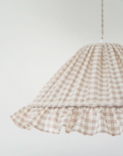Suspension conique Emilia avec volant chic : lumière douce en coton tissé vichy