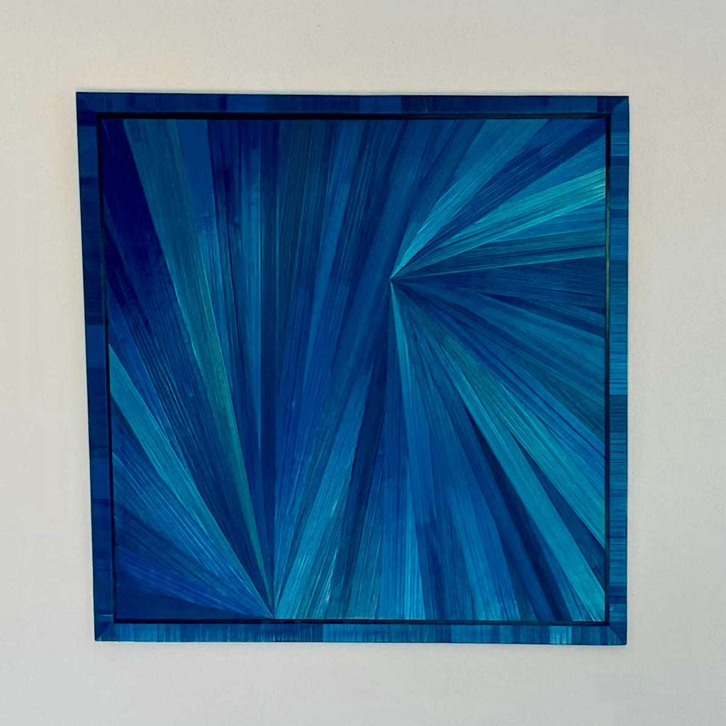 Rayonnement Azur — Tableau en marqueterie de paille 30 × 30 cm