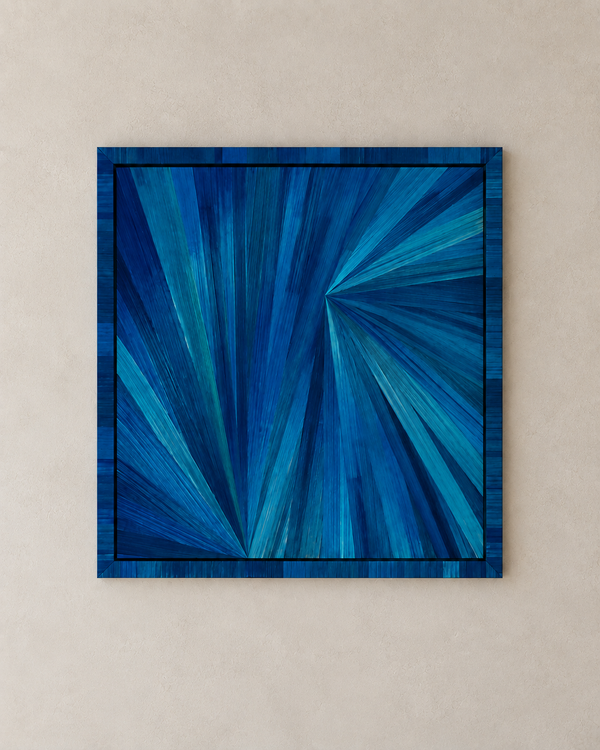 Rayonnement Azur — Tableau en marqueterie de paille 30 × 30 cm
