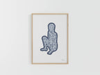 Tirage d’art A4 encadré, silhouette abstraite bleue sur fond clair