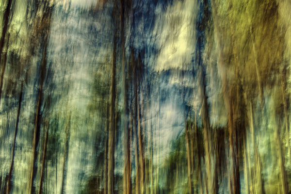 Toile abstraite avec bandes verticales vertes et bleues, effet peinture