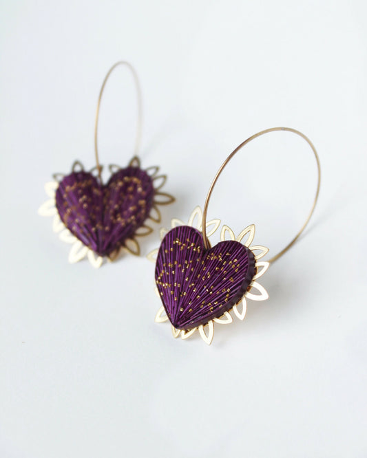 Créoles coeur violet