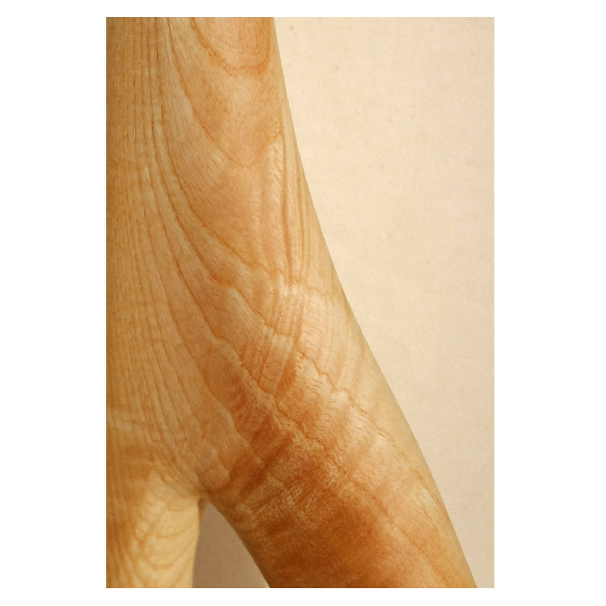Pièce décorative en bois blond, vue partielle avec courbes découpées.