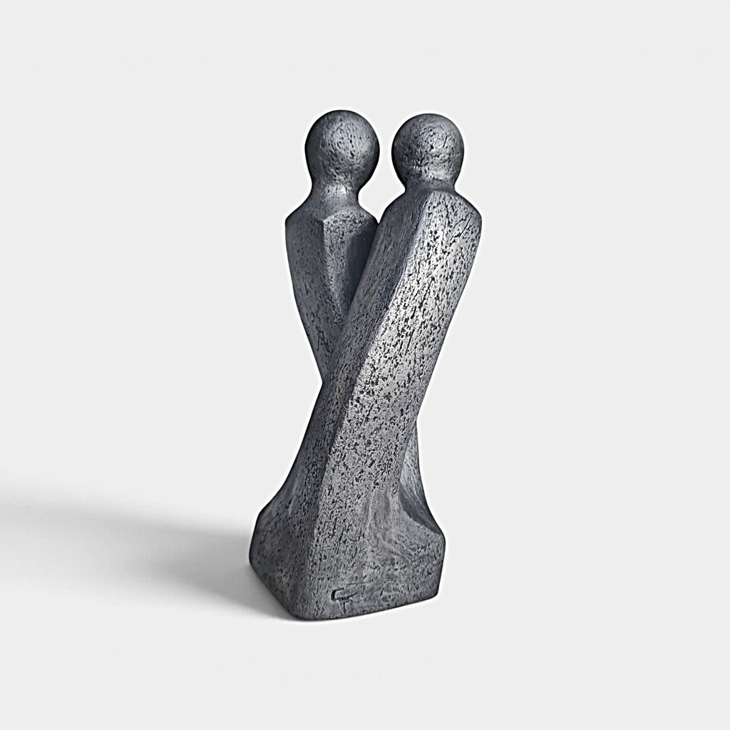 Sculpture contemporaine de couple « Une danse », pièce unique signée à patine bronze argent, par Catherine Fouvry Leblois