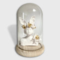 Sculpture de buste d’elfe sous dôme en verre, couronne florale dorée
