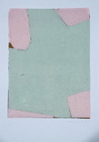 Sérigraphie originale fenêtre brisée vert d’eau, aplats rose, surface texturée