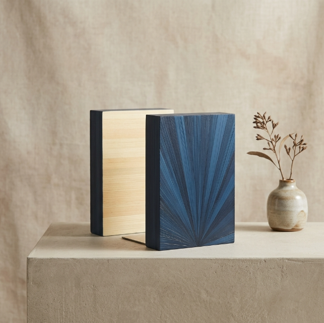 Duo de Serre-livres avec Marqueterie de paille bleue