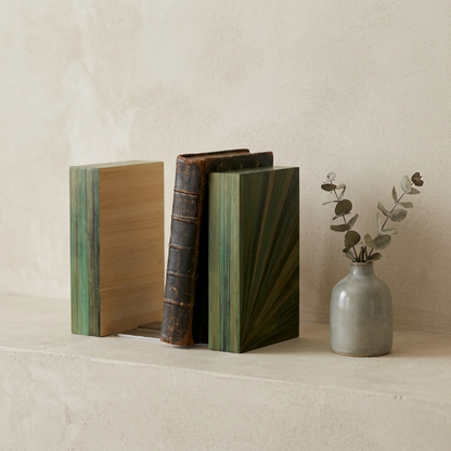 Duo de Serre-livres avec Marqueterie de paille verte