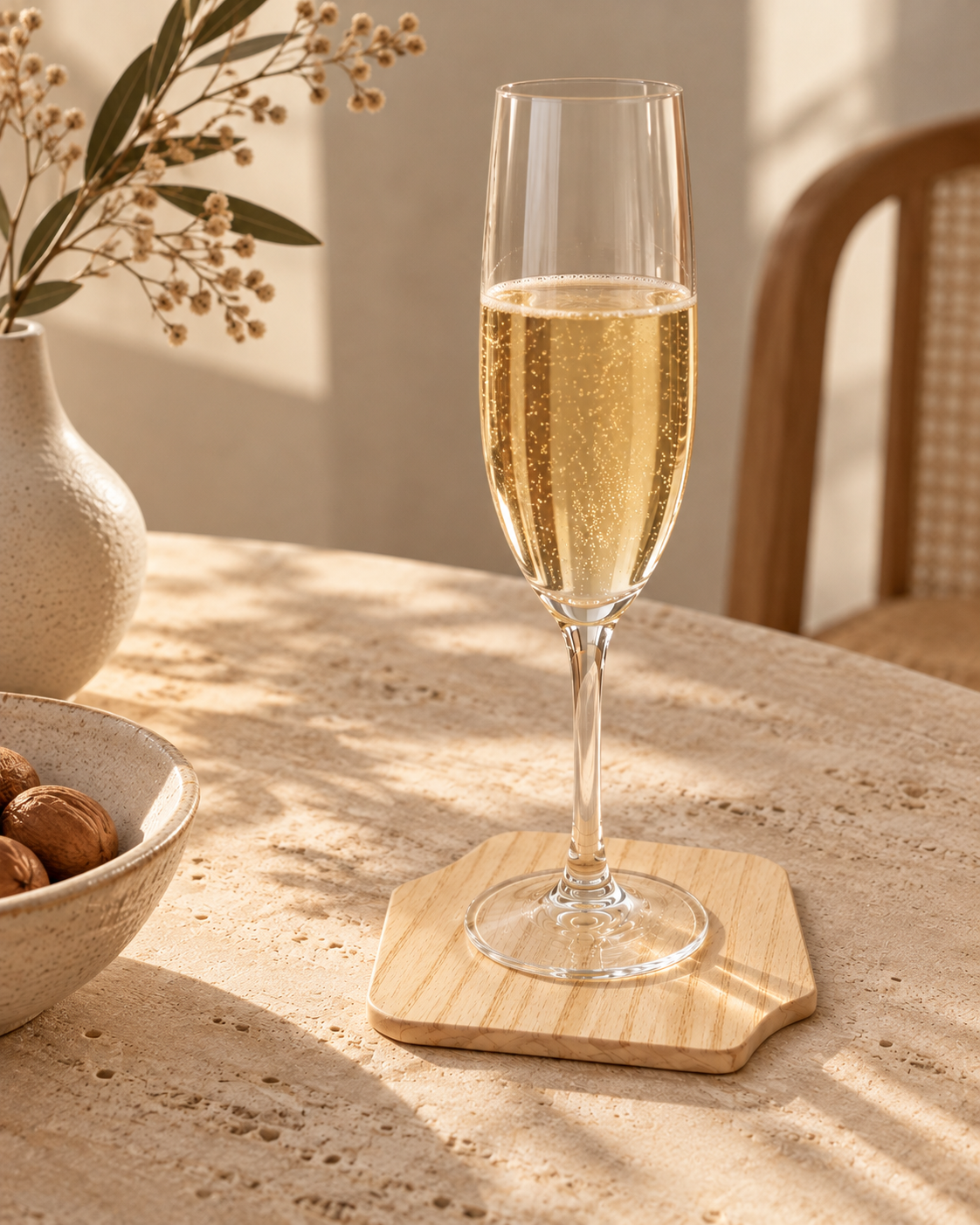 Sous-bocks TOSTI en bois de NOVA LINIO, mise en scène sur table