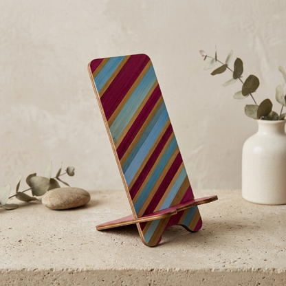 Support téléphone avec marqueterie de paille Bordeaux turquoise et dorée
