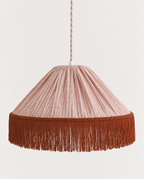 Suspension bohème à franges Bella en tissu rayé terracotta, faite main par Hautlalampe