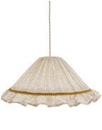 Suspension conique en lin et coton beige à volant, bord doré et cordon suspendu