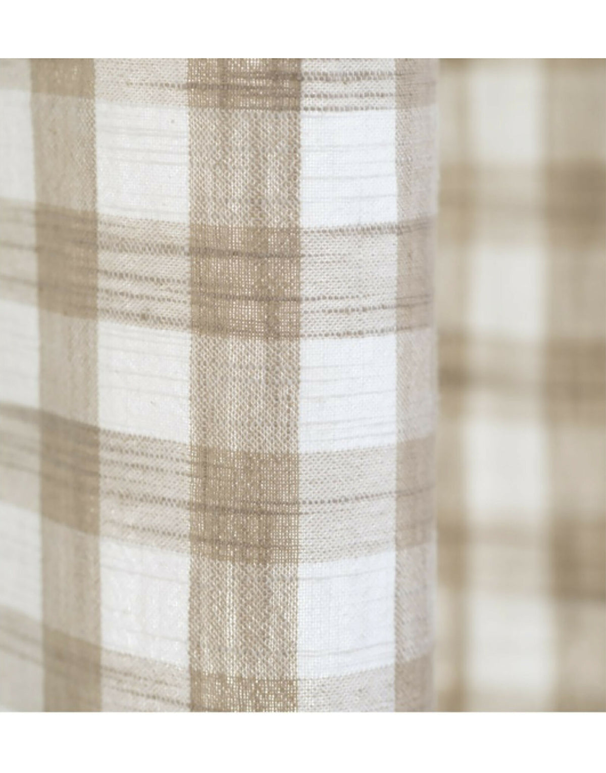 Tissu en coton à carreaux vichy beige, gros plan sur la texture et le motif