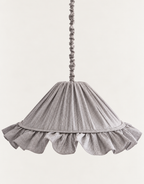Emilia pendant lamp, pleated ruffled lampshade, grey stripes