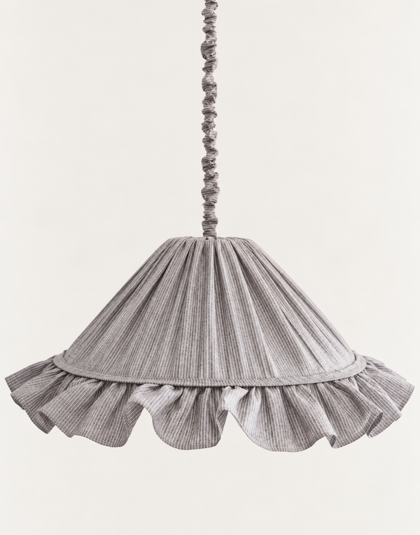 Emilia pendant lamp, pleated ruffled lampshade, grey stripes