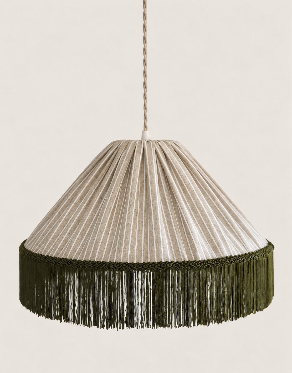 Suspension BELLA Rayures Olive, franges bohème