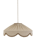 Suspension d’abat-jour en tissu beige à bords festonnés et liseré brun