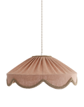 Abat-jour suspendu en lin uni beige rosé, bord festonné avec passepoil doré