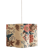 Suspension abat-jour forme fleur en tissu beige à motifs floraux multicolores