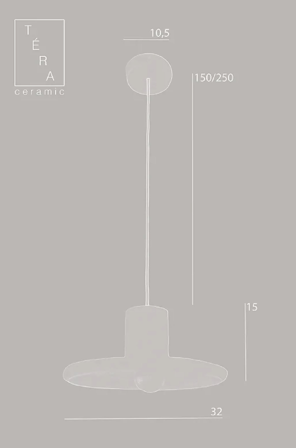 Schéma de suspension blanche mate: abat-jour disque, hauteur 135, base 32.